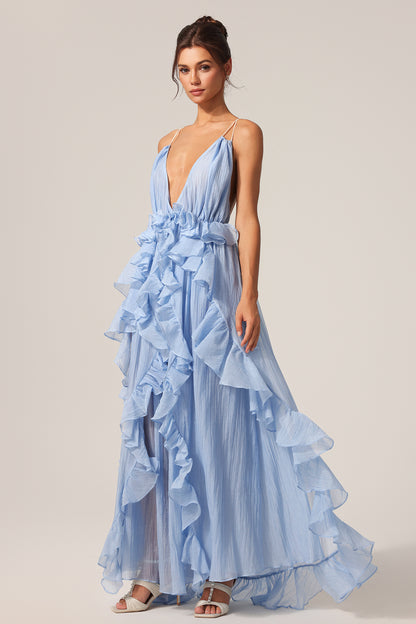 Ärmelloses, rückenfreies Maxikleid „Quincy“ mit Falten