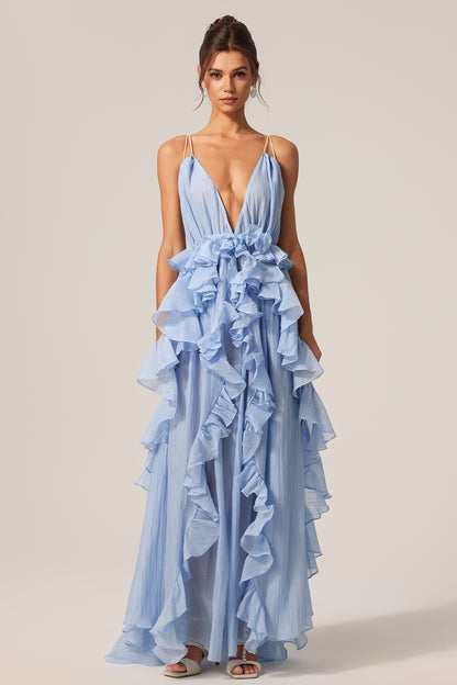 Ärmelloses, rückenfreies Maxikleid „Quincy“ mit Falten