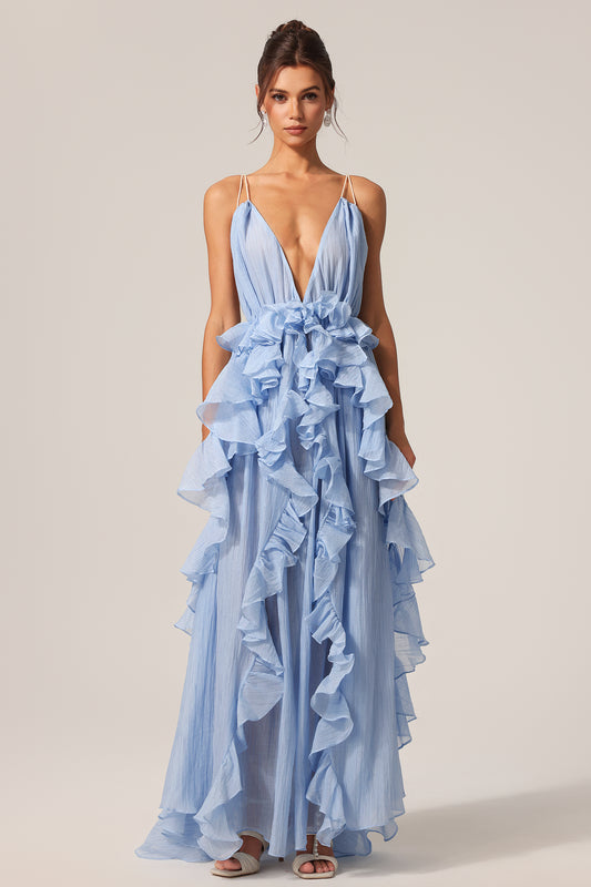 Ärmelloses, rückenfreies Maxikleid „Quincy“ mit Falten