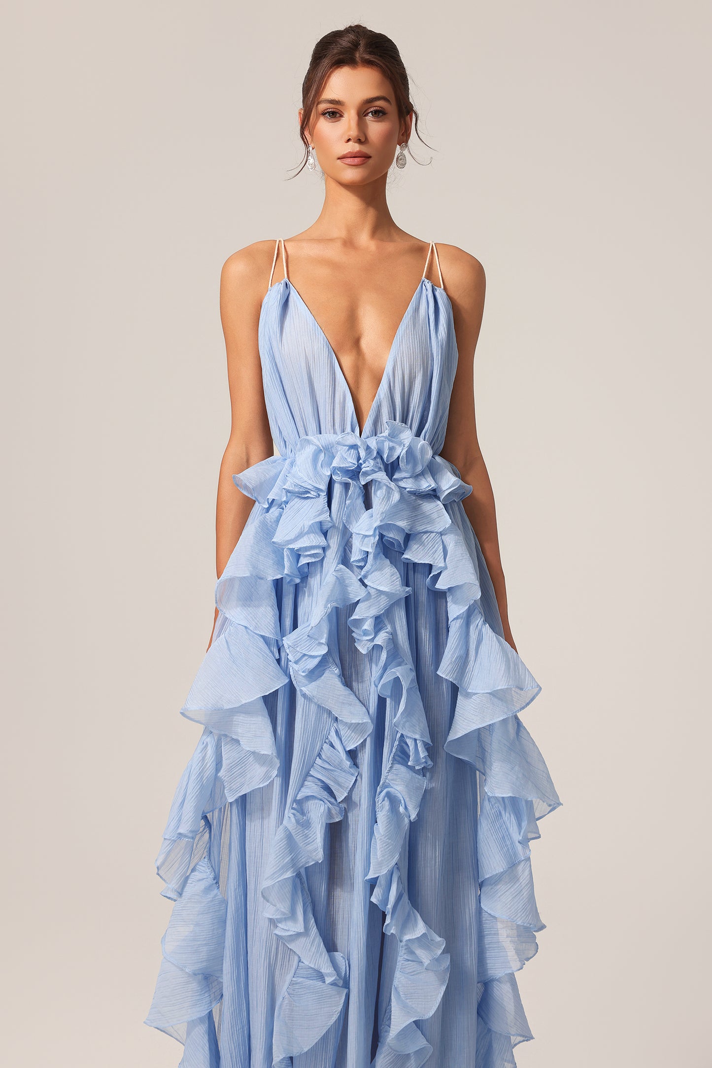 Ärmelloses, rückenfreies Maxikleid „Quincy“ mit Falten