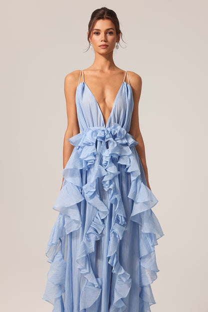 Ärmelloses, rückenfreies Maxikleid „Quincy“ mit Falten