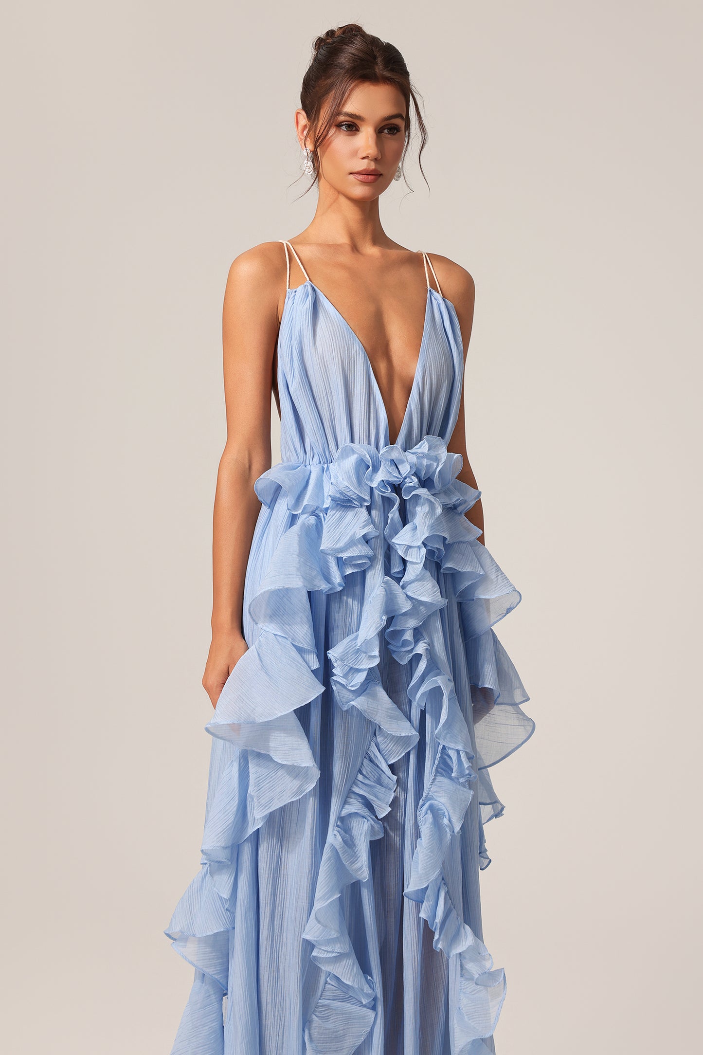 Ärmelloses, rückenfreies Maxikleid „Quincy“ mit Falten