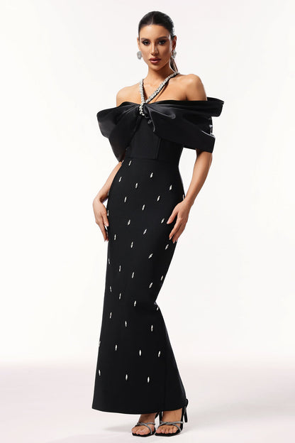 Tenley Halter Off The Shoulder Diamond Bandage Maxi Kleid
