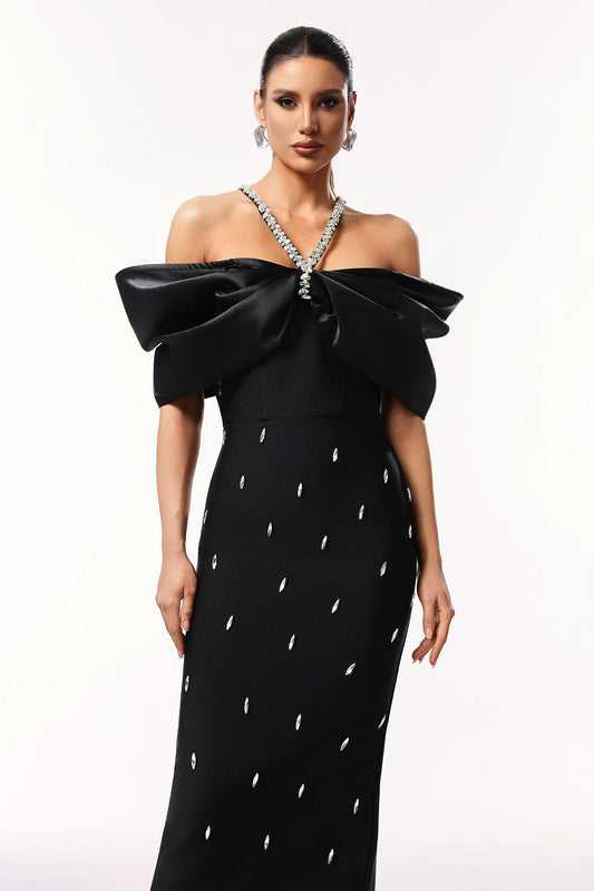 Tenley Halter Off The Shoulder Diamond Bandage Maxi Kleid