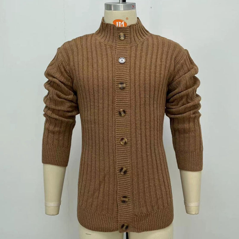 Casual Solid Color Single Breasted Lapel Knitwear Men Cardigan