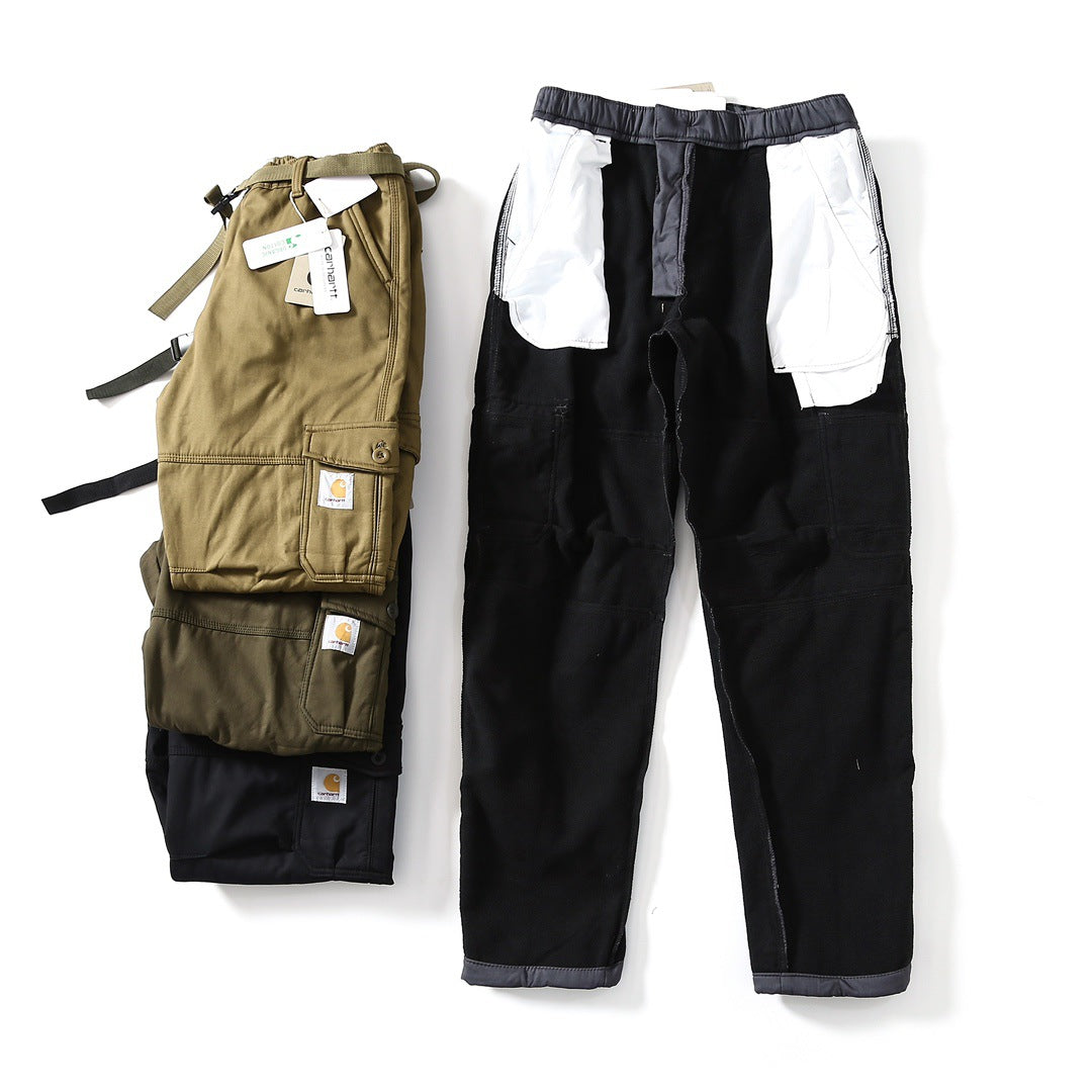 Carhartt Fleece-Lined Thickened Work Pants, Outdoor Functional Straight Leg Cargo Pants
