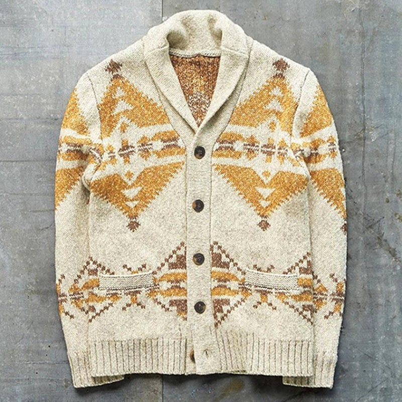 Knit Long Sleeve Jacquard Weave Warm Men Cardigan