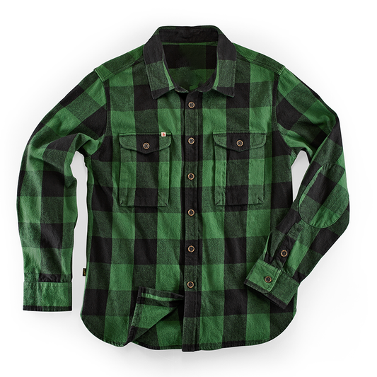 Mangas compridas de algodão camisa de campo de flanela xadrez verde