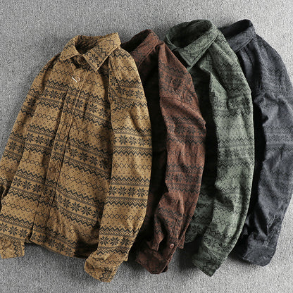 Chemise imprimée vintage à manches longues en velours côtelé