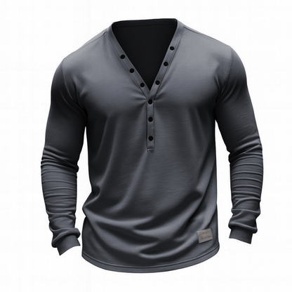 Stylish Henley Neck Long Sleeve Shirt For Men - Perfect For Casual And Semi-Formal Occasions