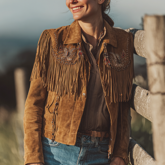 Western Fringe Vest With Embroidered Details For Women