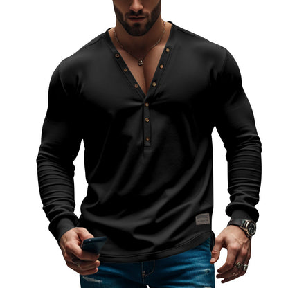 Stylish Henley Neck Long Sleeve Shirt For Men - Perfect For Casual And Semi-Formal Occasions