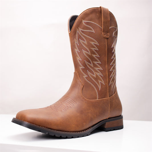 Classic Western Cowboy Boots With Intricate Stitching Design For Men