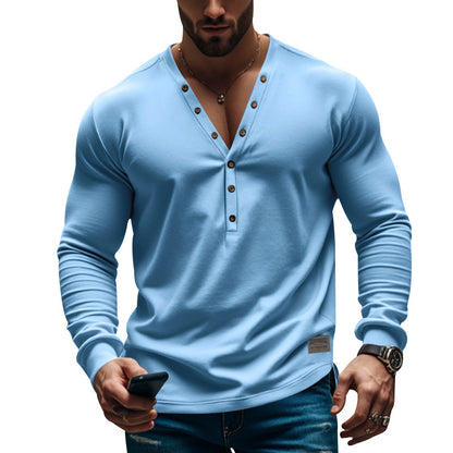 Stylish Henley Neck Long Sleeve Shirt For Men - Perfect For Casual And Semi-Formal Occasions