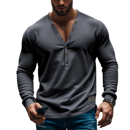 Stylish Henley Neck Long Sleeve Shirt For Men - Perfect For Casual And Semi-Formal Occasions