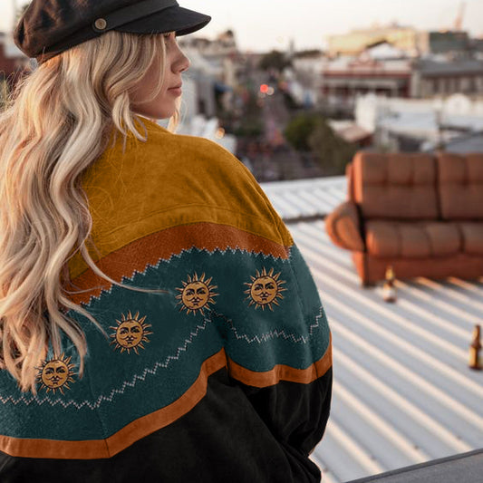 Vintage Splicing Loose Printed Color Jacket