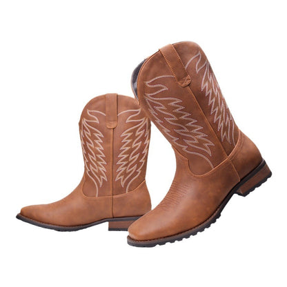 Classic Western Cowboy Boots With Intricate Stitching Design For Men