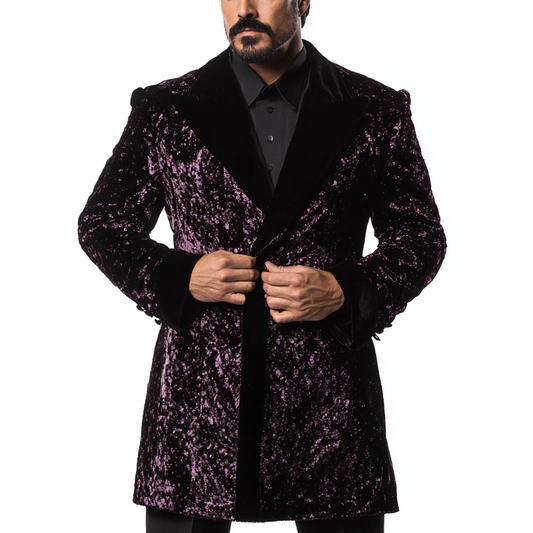 Men's Hugh Hefner Costume Pajama Dressing Purple Velvet Smoking Jacket