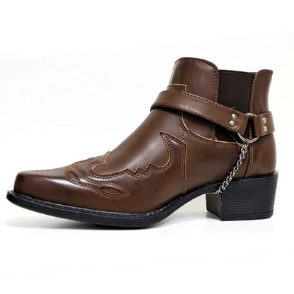 Stylish Western-Inspired Ankle Boots With Chain Detail For Women