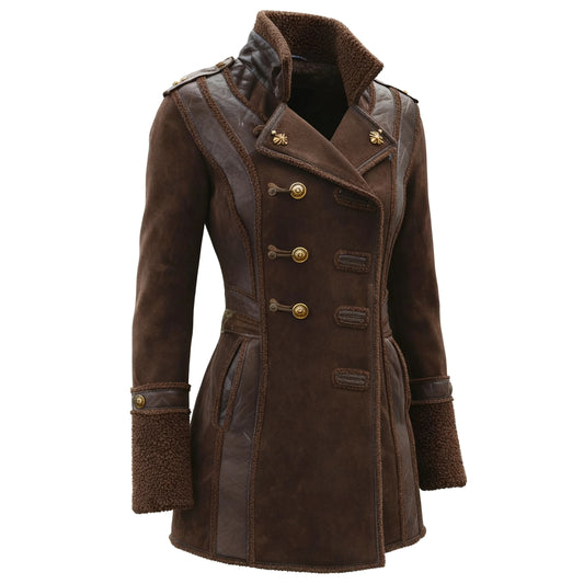 Women's Retro Double-breasted Design Contrast Color Stitching Stand Collar Mid-length Jacket Top