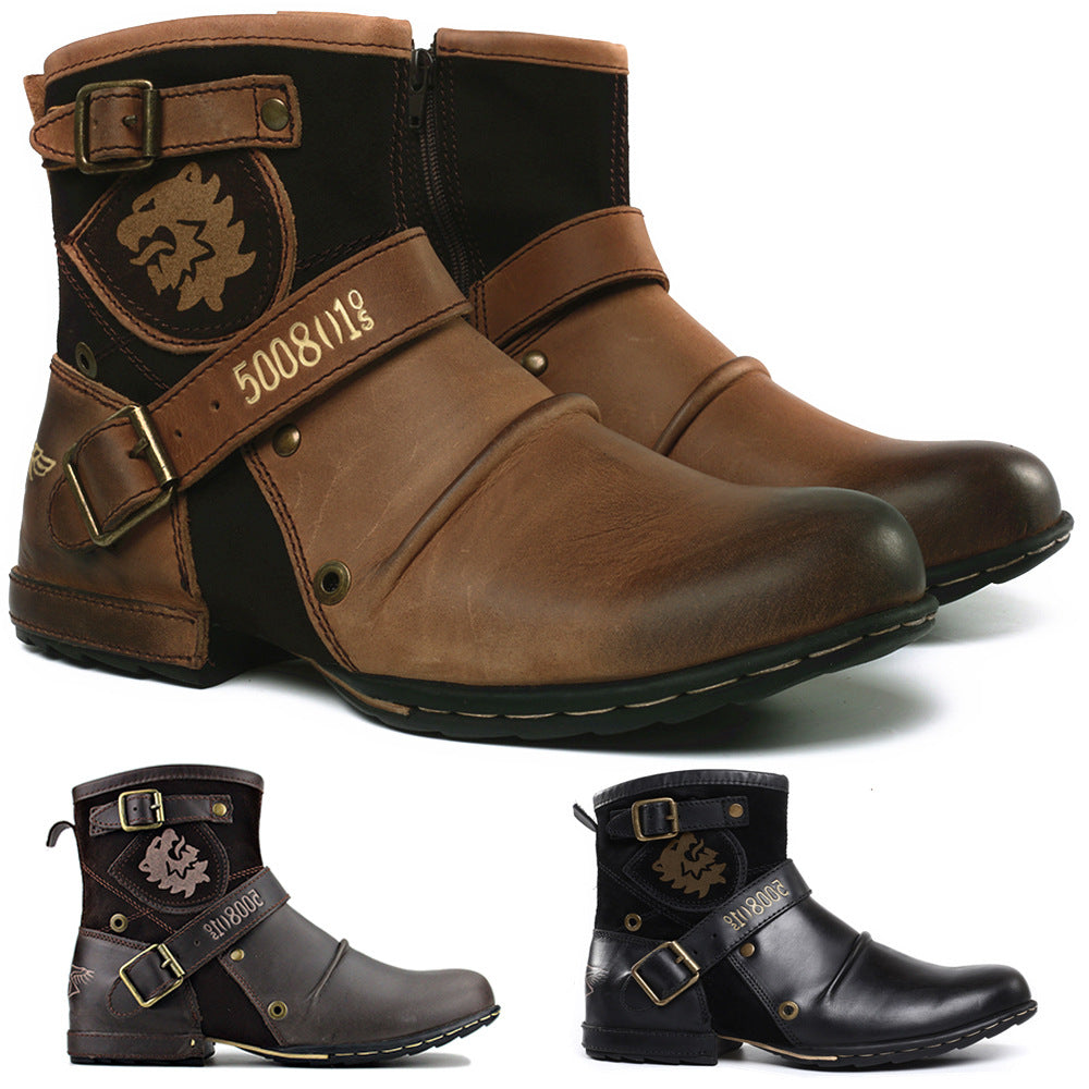 Stylish Motorcycle Boots With Buckle Straps And Embossed Design