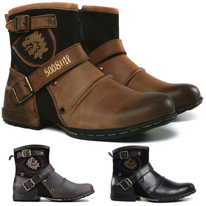 Stylish Motorcycle Boots With Buckle Straps And Embossed Design