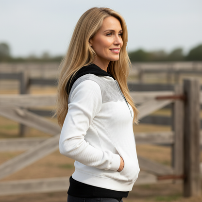 White And Gray Marble-Trimmed Zip-Up Jacket