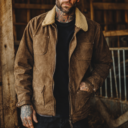 Stylish Corduroy Jacket With Faux Fur Collar For Men