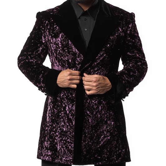 Men's Hugh Hefner Costume Pajama Dressing Purple Velvet Smoking Jacket