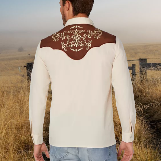 Men's Vintage Western Cowboy Print Shirt