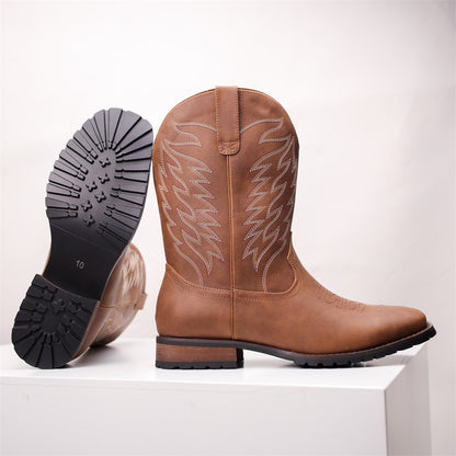 Classic Western Cowboy Boots With Intricate Stitching Design For Men