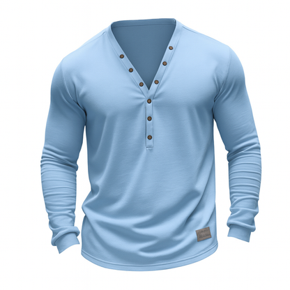 Stylish Henley Neck Long Sleeve Shirt For Men - Perfect For Casual And Semi-Formal Occasions