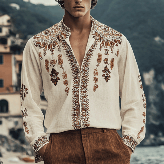 Men's Outdoor Elegant Gentleman Beach Ethnic Patterns Linen Shirts