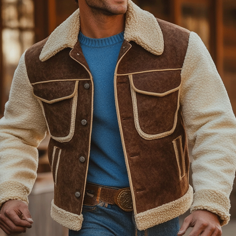 Men's Vintage Outdoor Suede Spliced Lambskin Jacket