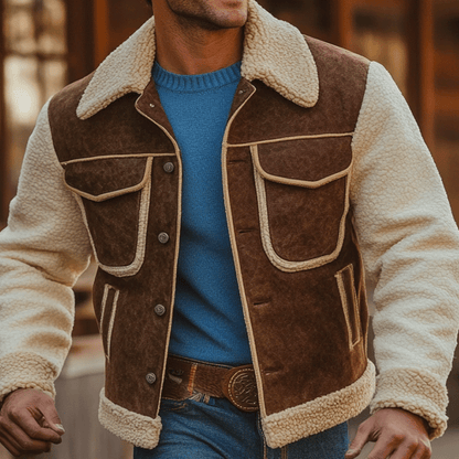 Men's Vintage Outdoor Suede Spliced Lambskin Jacket