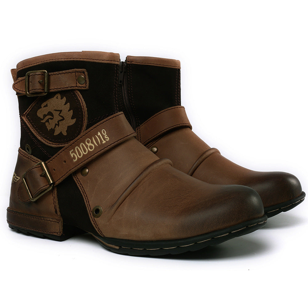 Stylish Motorcycle Boots With Buckle Straps And Embossed Design