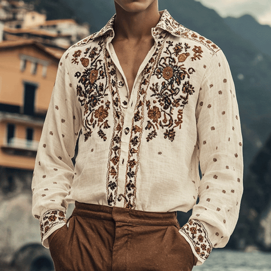 Men's Outdoor Elegant Gentleman Beach Ethnic Patterns Linen Shirts