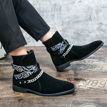 Stylish Chain-Strap Ankle Boots For Men - Perfect For Casual And Fashionable Looks