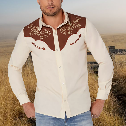 Men's Vintage Western Cowboy Print Shirt