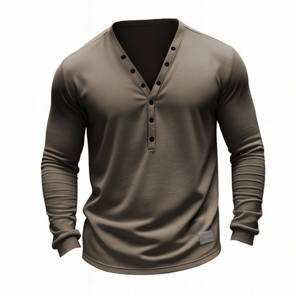 Stylish Henley Neck Long Sleeve Shirt For Men - Perfect For Casual And Semi-Formal Occasions