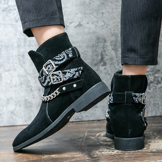 Stylish Chain-Strap Ankle Boots For Men - Perfect For Casual And Fashionable Looks