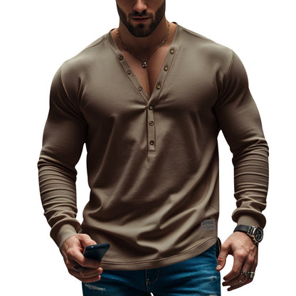 Stylish Henley Neck Long Sleeve Shirt For Men - Perfect For Casual And Semi-Formal Occasions