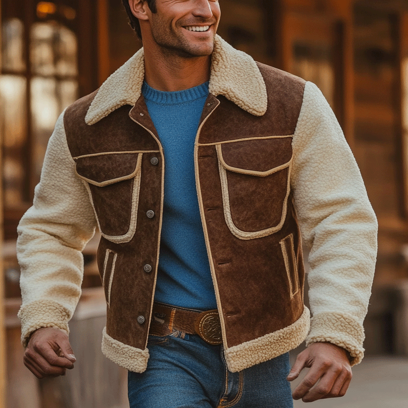Men's Vintage Outdoor Suede Spliced Lambskin Jacket