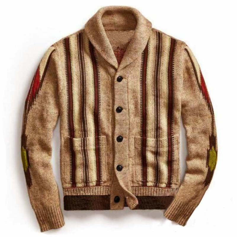Knit Long Sleeve Stripe Split Joint Warm Men Sweater Coat