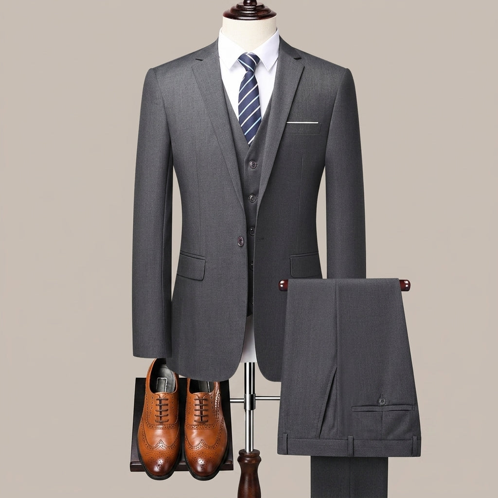 Modern Men's Slim Fit 2-Piece Suit Set | Sharp One-Button Business Blazer & Formal Dress Pants