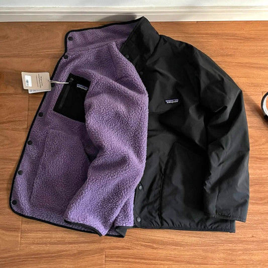 outdoor Reversible Fleece Jacket Coats Lambskin Double-sided Wear Stand Collar Polar Jacket