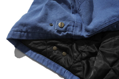 J22 Retro Thickened Cotton-padded Canvas Jacket, Loose Washed Collar Coat