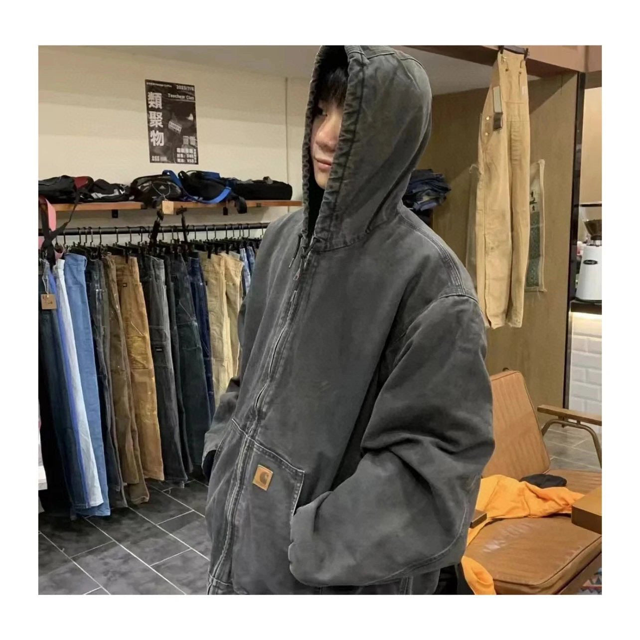 Carhartt J25 Heavyweight Washed J130 Hooded Jacket, American Vintage Distressed Style