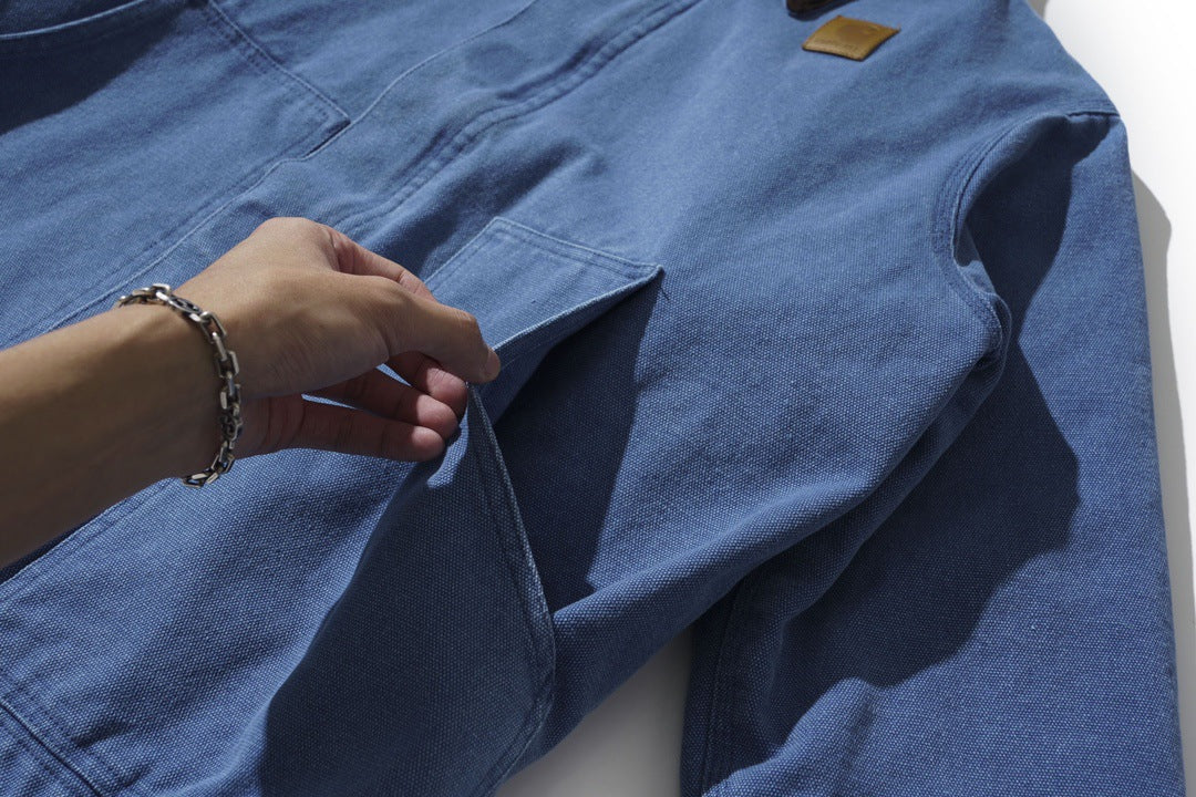 J22 Retro Thickened Cotton-padded Canvas Jacket, Loose Washed Collar Coat