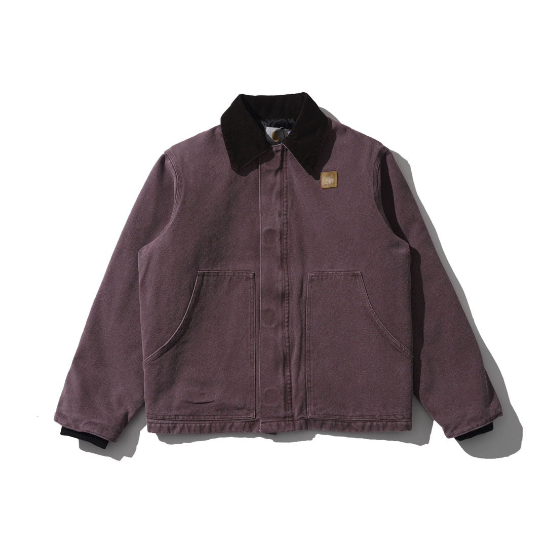 J22 Retro Thickened Cotton-padded Canvas Jacket, Loose Washed Collar Coat